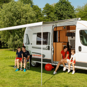 Fiamma F80 | Ford Transit / Ram Promaster and other RV Vans and Motorhome Awning Titanium, White and Black